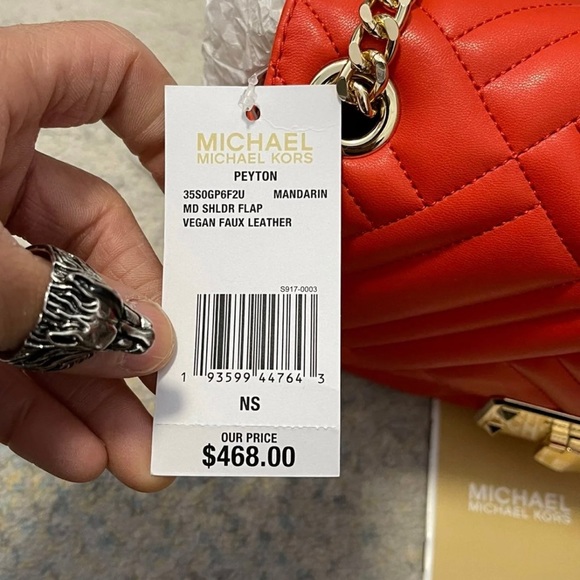 NWT Michael Kors Peyton Medium Quilted Flap Chainlink Shoulder Bag In Mandarin - Picture 6 of 13